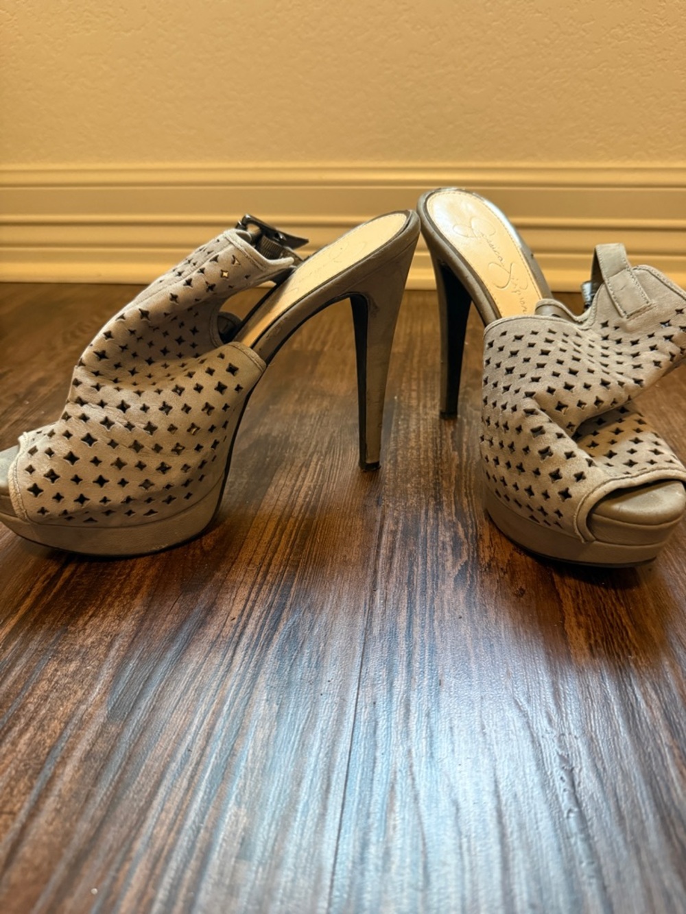 Jessica Simpson Taupe Peep-Toe Platform Heels
